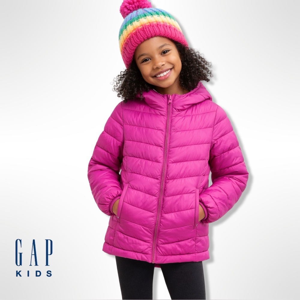 Gap Kids Pink Puffer Jacket Hooded Primaloft Down Alternative Coat Girls XL - Picture 8 of 8